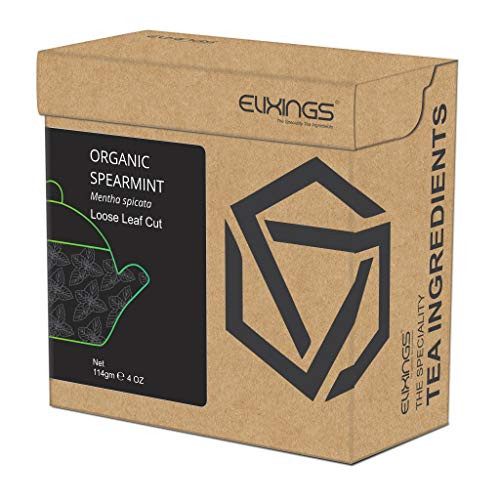 Elixings Organic Spearmint Leaves Loose Leaf Cut 114gm  4 OZ  Mentha spicata  The Speciality Tea Ingredients