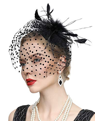 Cizoe Fascinator Hair Clip Pillbox Hat Bowler Feather Flower Veil Wedding Party Hat Tea Hat 2 Black