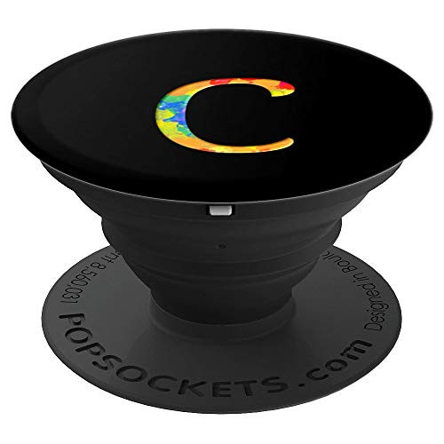 Tie Dye Rainbow Retro Psychedelic Monogram Letter Initial C PopSockets Grip and Stand for Phones and Tablets