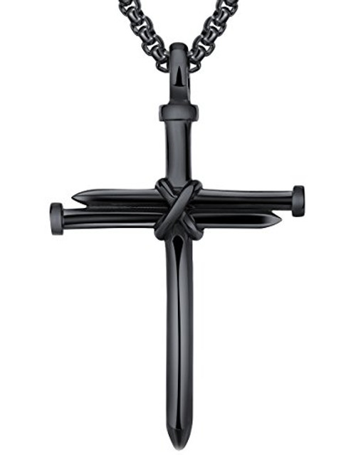 LineAve Men s Stainless Steel Nail and Rope Cross Pendant Necklace Black Color 3d0015 LineAve Men s Stainless Steel Nail and Rope Cross Pendant Necklace Black Color 3d0015