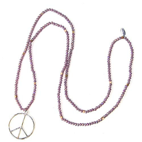 KELITCH Classic Peace Sign Necklace Love Hippie Pendant Frosted Crystal Beaded Necklace Purple A KELITCH Classic Peace Sign Necklace Love Hippie Pendant Frosted Crystal Beaded Necklace Purple A