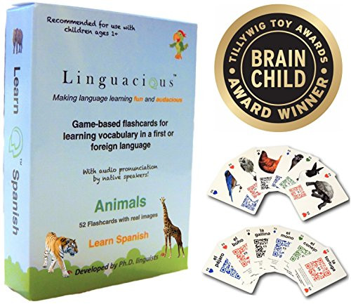 Linguacious Award-Winning Spanish Animals Flashcard Game - The ONLY One with Audio!