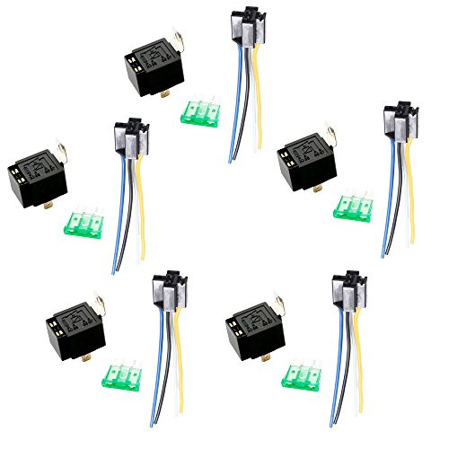 Etopars 5 X 12V 30A Car Vehicle Motor Heavy Duty Relay Socket Plug 4Pin Fuse On Off SPST Wire Metal