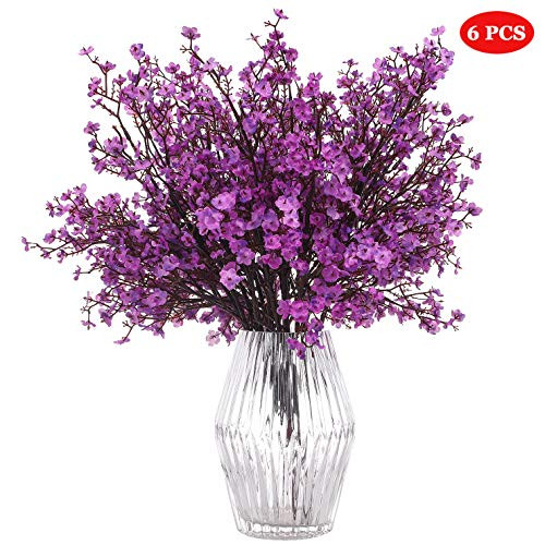 Momkids Babys Breath Artificial Flowers Gypsophila Bulk Baby s Breath Fake Bouquet Fake of Flowers for Wedding Faux Dried Silk Real Touch Gypsophila for Home Party kitchen Decoration   6 Pcs Purple