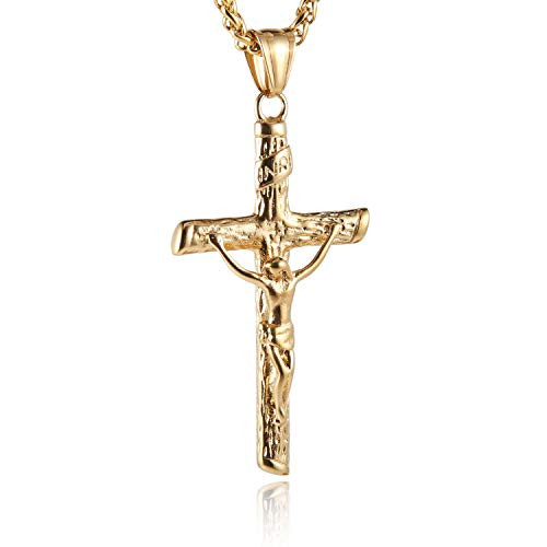 HZMAN Men Women Crucifix Cross Pendant Baptism Christian Jewelry Stainless Steel Jesus Necklace with 22 2 Chain Gold A HZMAN Men Women Crucifix Cross Pendant Baptism Christian Jewelry Stainless Steel Jesus Necklace with 22 2 Chain Gold A