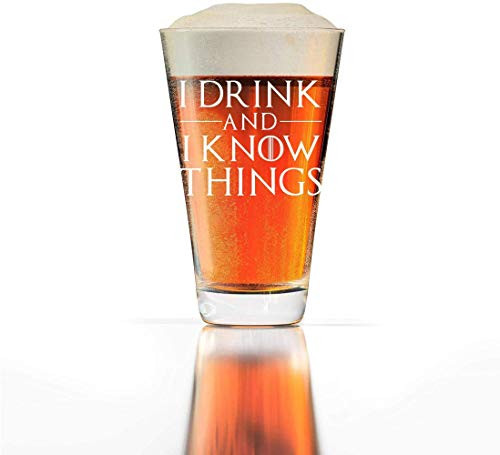 I Drink and I Know Things Beer Pint Glass Game of Thrones Inspired  the Golden Lion  Great for Drinking Games Wine   Beer   Him and Her 16oz