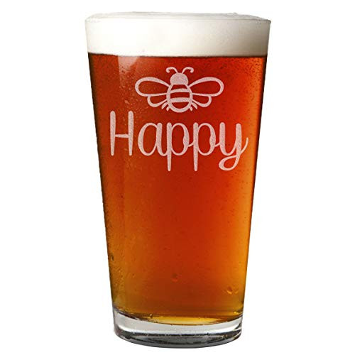 Etched 16oz Pint Beer Glass Bee Happy
