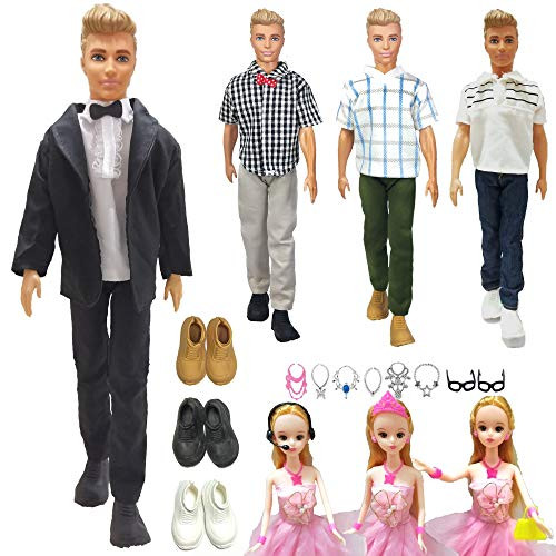 Doll Clothes and Accessories for Barbie Ken Dolls 4 Outfits 3 Pair Shoes 56 Pcs Doll Accessories Boys Girls Gift Doll Clothes and Accessories for Barbie Ken Dolls 4 Outfits 3 Pair Shoes 56 Pcs Doll Accessories Boys Girls Gift