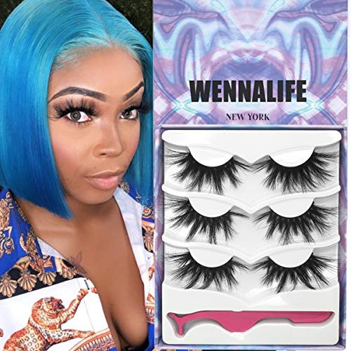 25mm 3D Mink Eyelashes  Dramatic Long Mink Lashes  Full Strip Siberian Mink Eyelashes Fluffy 3 Pairs 1 Pack Thick Wispy Wennalife False Lash  Wenna