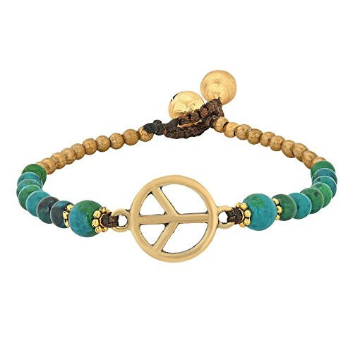 AeraVida Vintage Peace Sign with Malachite Fashion Brass Beads Link Bracelet AeraVida Vintage Peace Sign with Malachite Fashion Brass Beads Link Bracelet