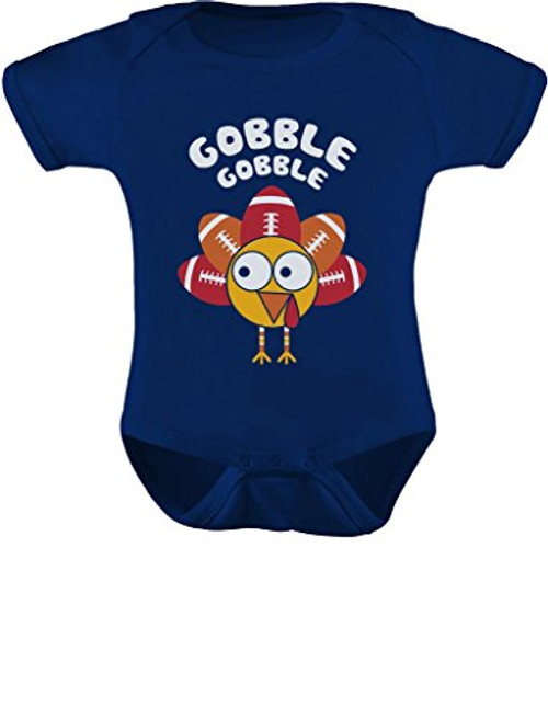 Thanksgiving Baby Outfit Gobble Turkey Football Holiday Cute Baby Bodysuit 12M Navy