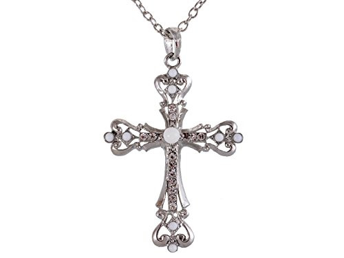 Alilang Silvery Tone Clear Crystal Colored Rhinestones White Cross Pendant Chain Necklace Alilang Silvery Tone Clear Crystal Colored Rhinestones White Cross Pendant Chain Necklace