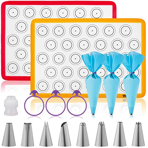 Hotpop Macaron Baking Kit 17pcs Set 2 Half Size Silicone Macaron Baking Mats Plus Bonus 8 Piping Tips 3 Piping Bags with 3 Bag Ties 1 Coupler Hotpop Macaron Baking Kit 17pcs Set 2 Half Size Silicone Macaron Baking Mats Plus Bonus 8 Piping Tips 3 Piping Bags with 3 Bag Ties 1 Coupler
