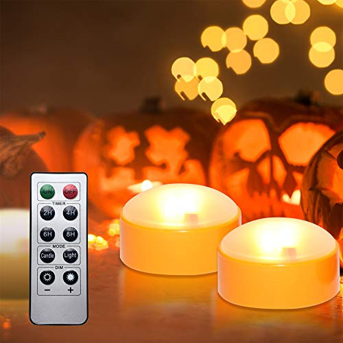 LED Pumpkin Lights with Remote and Timer  Battery Operated Bright Flickering Flameless Candle Lights for Pumpkin Decor  Jack O Lantern Halloween Party Decorations  Orange Color  2 Pack