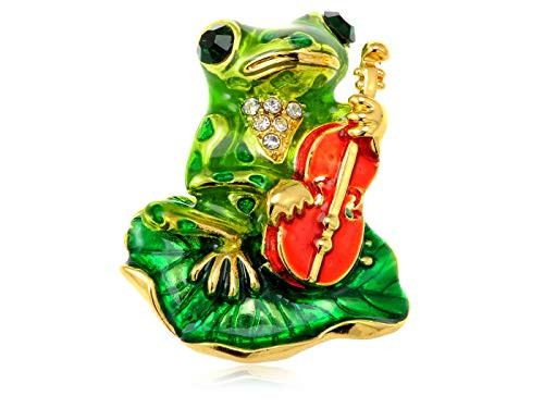 Alilang Golden Tone Emerald Green Colored Rhinestones Frog Toad Violin Leaf Brooch Pin Alilang Golden Tone Emerald Green Colored Rhinestones Frog Toad Violin Leaf Brooch Pin