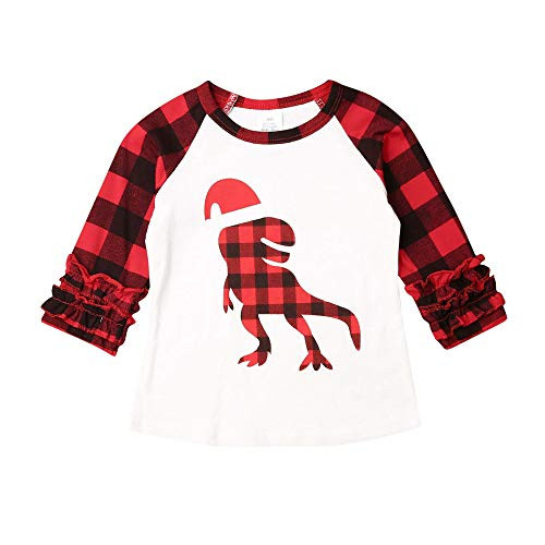 Toddler Baby Girl Halloween Pumpkin Shirt Outfit Ruffle T Shirt Unicorn Blouse Pullover Shirts Tops Clothes  Red Plaid Dinosaur Top  2 3T
