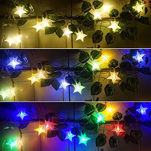 HUGSVIK 50 LED Battery Operated String Lights with Remote  Multicolored Star String Lights for Bedroom  8 Modes Christmas Star String Lights for Christmas Tree Bedroom Wedding Party Decor