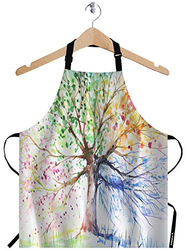 WONDERTIFY Colorful Tree Apron Four Season Tree of Abstract Painting Bib Apron with Adjustable Neck for Men Women Suitable for Home Kitchen Cooking Waitress Chef Grill Bistro Baking BBQ Artist Apron