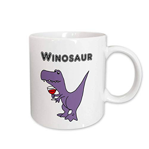 3dRose 252605 1 Funny Purple Trex Dinosaur Drinking Wine Is A Winosaur Mug  11 oz