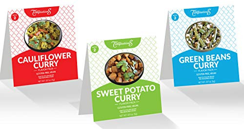 CAULIFLOWER CURRY  SWEET POTATO  GREEN BEANS VEGAN INDIAN FOOD SPICES by Flavor Temptations  Home Cook Variety of Dishes with Beginner Seasoning Set  Gluten free  Salt free  3 Packs  Total 6 Servings