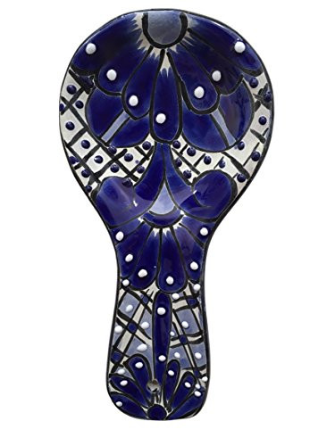Kitchen Ceramic Spoon Rest - Hand Painted Talavera - Mexican Style - Blue and White