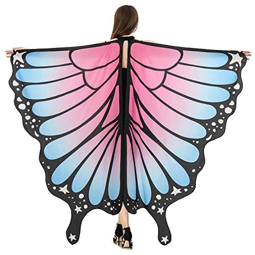 HITOP Butterfly Wings for Women  Butterfly Shawl Fairy Ladies Cape Nymph Pixie Costume Accessory  Blue Pink