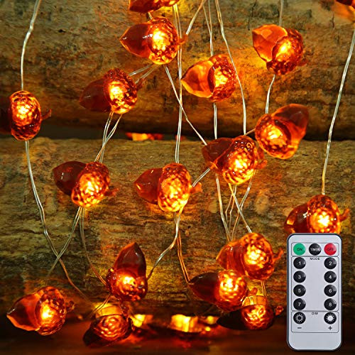 SAMYERLEN 3D Acorn String Lights  10ft 40 LED Battery Operated String Lights with 8 Modes  Remote Timer for Thanksgiving Decoration Outdoor   Indoor Parties Halloween Decorations