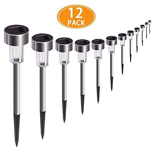 SURSUN Solar Pathway Lights [12pack] - Waterproof Outdoor Garden Sunlight Powered Lights - Bright White - Landscape Light for Lawn/Patio/Yard/Walkway/Driveway (Stainless Steel) 003