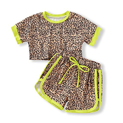 Toddler Kids Girl Summer Clothes Short Sleeve Tops Shorts 2Pcs Girl Leopard Print Outfits  3 4T  Green Toddler Kids Girl Summer Clothes Short Sleeve Tops Shorts 2Pcs Girl Leopard Print Outfits  3 4T  Green