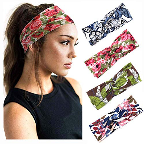 Fstrend 4Pcs Boho Yoga Headbands Floral Style Workout Running Criss Cross Sweatbands Stretchy Head Wrap Athletic Sports Hair Bands for Women and Girls Fstrend 4Pcs Boho Yoga Headbands Floral Style Workout Running Criss Cross Sweatbands Stretchy Head Wrap Athletic Sports Hair Bands for Women and Girls