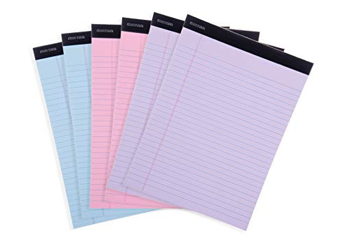 Mintra Office Legal Pads     BASIC PASTEL 6pk  8 5in x 11in  WIDE RULED     50 Sheets per Notepad  Micro perforated Writing Pad  Notebook Paper for School  College  Office  Business