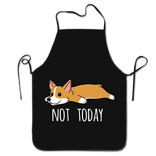 MSGUIDE Bib Apron No Pocket Corgi Not Today Funny Cute Aprons Cooking Kitchen BBQ Aprons for Men Women Chef  Black