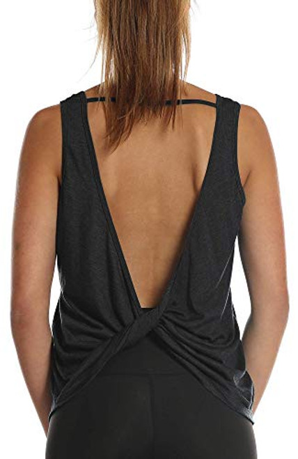 icyzone Workout Tank Tops for Women   Open Back Strappy Athletic Tanks  Yoga Tops  Gym Shirts  S  Black