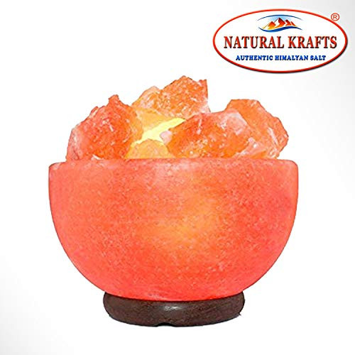 Himalayan Salt Crystal Lamp Fire Bowl Carved 7 Inches with Salt Chunks,Crystal Natural Rock Decorative lamp with Cable & Bulb