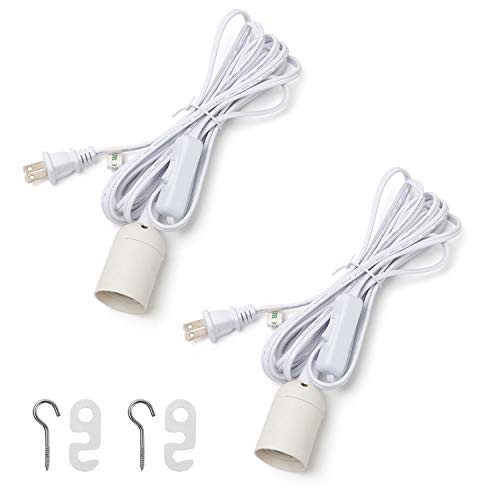 2 Pack E26 E27 Socket Hanging Lantern Extension Cord 12Ft On Off Switch Pendant Lighting Lamp Cord Cable  No Bulb Included  White  UL Listed Cords