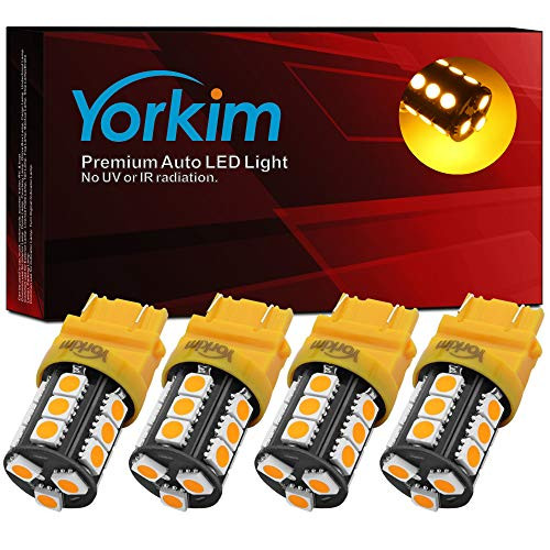 Yorkim 3157 LED Light Bulbs Amber Super Bright  3056 3156 3156A 3057 4057 3157 4157 T25 LED Bulbs for Brake Lights  Backup Reverse Lights  Reverse Tail Lights   Pack of 4