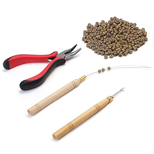 Neitsi Hair Extension Remove Pliers   Pulling Hook   Bead Device Tool Kits   500pcs 5mm Micro Rings  L Brown Beads