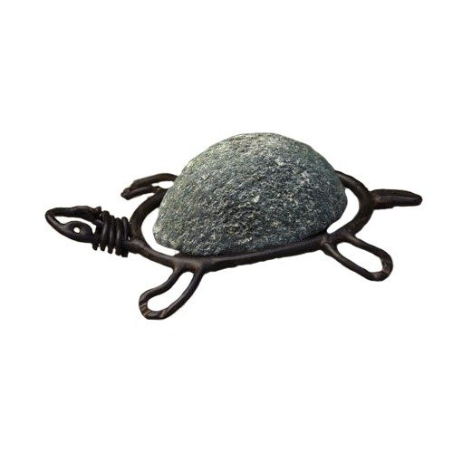 Ancient Graffiti Metal Turtle Natural River Stone with Wire