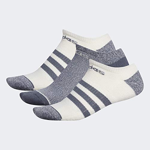 adidas Men s 3 Stripe No Show Socks  3 Pair   Raw White Onix   Raw White Marl Onix  Large   Shoe Size 6 12