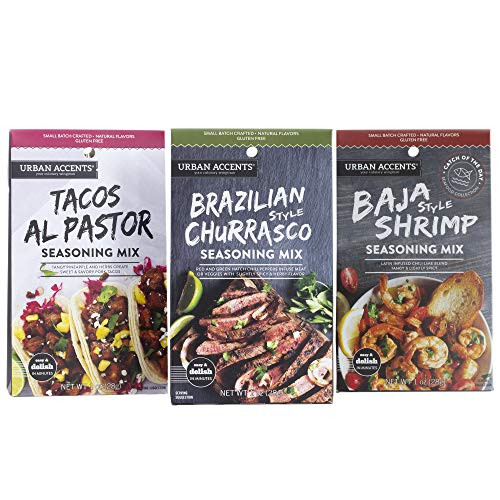 Urban Accents Gluten Free Main Dish Food Truck Seasoning Bundle  Latin Food Seasoning Set  Set of 3   Baja Shrimp  Brazilian Churrasco   Tacos al Pastor Cooking Spices and Seasonings