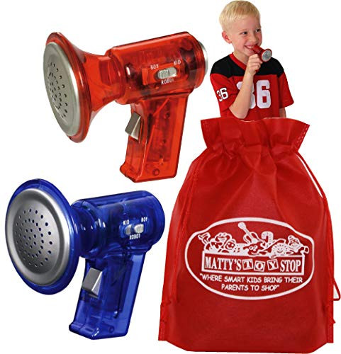 Toysmith Techno-Gear Mini (3.5") Voice Changer Amplifiers Red & Blue Gift Set Bundle with Bonus Matty's Toy Stop Storage Bag - 2 Pack