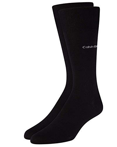 Calvin Klein Men s Giza Egyptian Cotton Flat Knit Crew Dress Socks  Black  Shoe Size 7 12