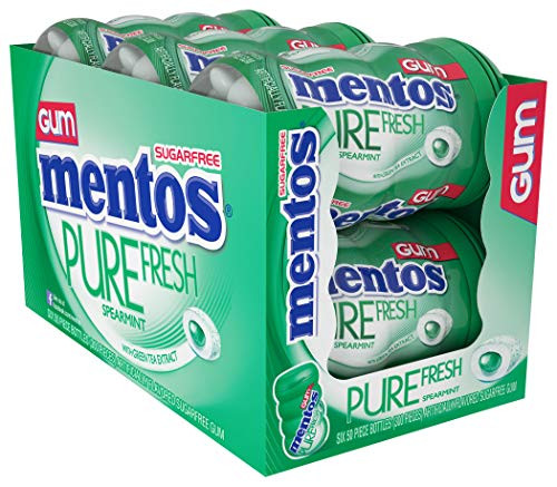 Mentos Pure Fresh Sugar Free Chewing Gum with Xylitol  Spearmint  50 Piece Bottle  Bulk Pack of 6