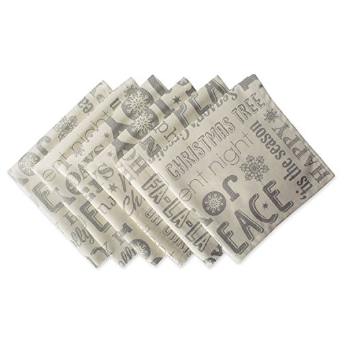 DII, 100% Cotton Holiday Cloth Napkins, Printed Metallic, Machine Washable, 20x20", Set of 6, Silver Christmas