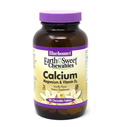 Bluebonnet Nutrition Calcium Magnesium Plus Vitamin D3 Earthsweet  Bone Health   Muscle Relaxation  Soy Free  Gluten Free  Kosher Certified  Dairy Free  90 Vanilla Flavored Chewable Tablets