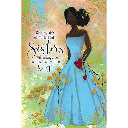 Sisters Wood Plaque with Inspiring Quote 6x9 inches-Durable, Colorful Vertical Wall Tabletop Art Decoration with Easel and Hanging Hook | Side by Side or Miles Apart, Sisters Will Always be Connected