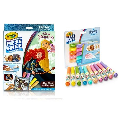 Crayola Color Wonder Glitter Pad & Markers, Princess Toy and Color Wonder Mini Markers 10 Count (Pastel)
