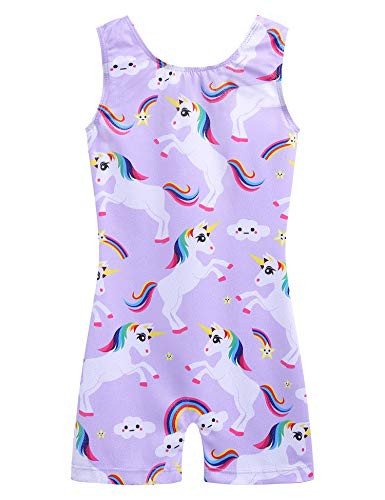 Zaclotre Leotards for Girls Gymnastics Unicorn Biketards Kids Children Dance Unitards with Shorts Purple 9 10 Years