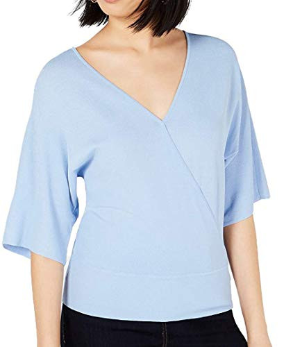 Bar III Womens Kimono V Neck Pullover Top Blue L