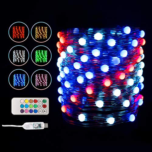 Miaowoof USB Fairy String Lights  Christmas Lights  33Ft  100 LED  Waterproof Color Changing Twinkle Lights with Remote Control  12 Lighting Modes  12 Colors  Decor for Bedroom Ceiling Wedding Party